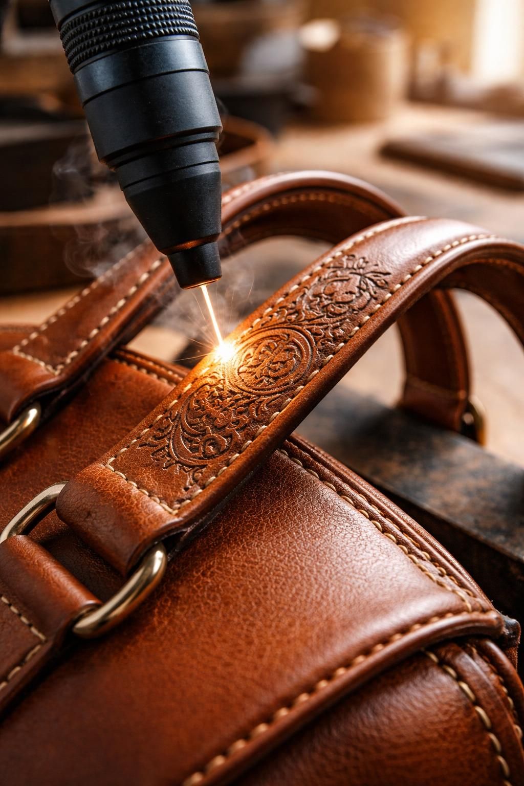 découvrez l'art de la gravure laser sur anses en cuir pour personnaliser vos objets avec élégance et originalité. offrez une touche unique à vos accessoires grâce à notre savoir-faire précis et raffiné.