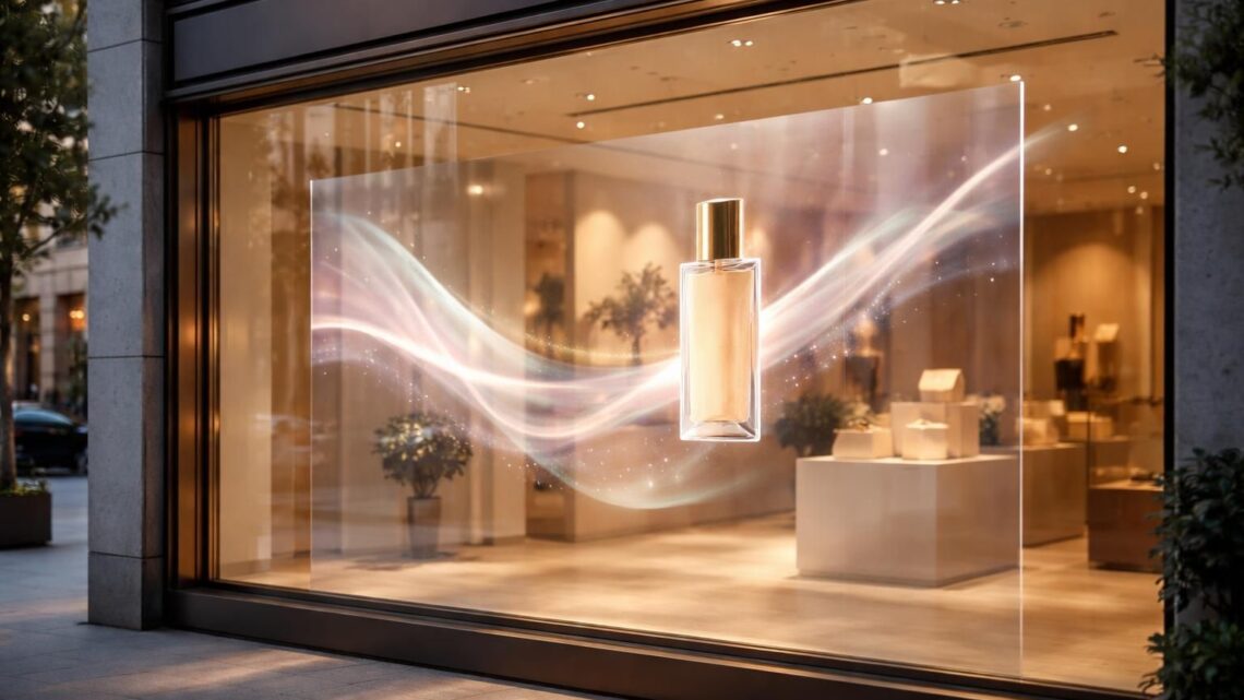 Une vitrine qui bouge : écran de projection pour attirer sans surcharger